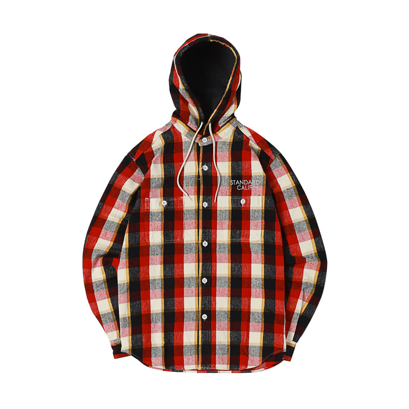 HEAVY FLANNEL CHECK HOOD SHIRTS - RED